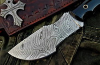 Premium Damascus Steel Tracker Knife for Survival, Camping, and Tactical Use