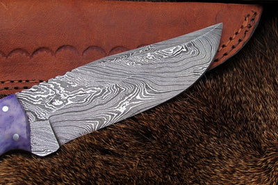 Handmade Damascus Skinning Knife with color bone handle
