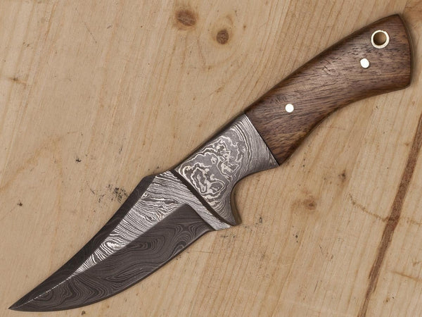 damascus steel skinning knife with walnut wood handle
