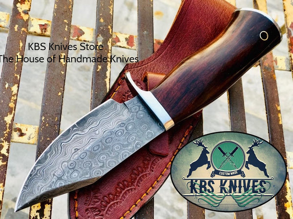 New Custom Handmade Raindrop Damascus Steel Skinning Hunting Knives