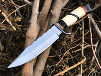 Top Quality Hunting Bowie Knife with D2 Steel Blade and Bone, Buffalo, Wood Handle, 13 Inches, Leather Sheath, Available at KBS Knives Store
