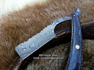 Luxury Antique Razor Damascus Steel Blade Exotic Pakka Wood and Brass Liner Handle Leather Case Traditional Grooming Vintage Shaving Tool Antique Razor Collectibles KBS Knives Store Handcrafted Razor Opulent Antique Razor