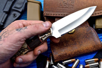 "Close-up of the D2 steel blade showcasing craftsmanship."





