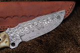 Handmade Damascus Skinning Knife with sheep horn handle