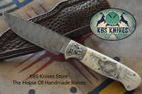 New Custom Handmade Damascus Steel Drop Point Hunting Skinning Knife