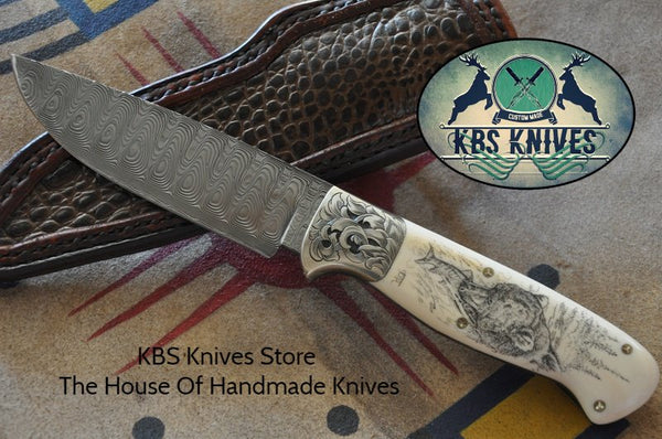 New Custom Handmade Damascus Steel Drop Point Hunting Skinning Knife