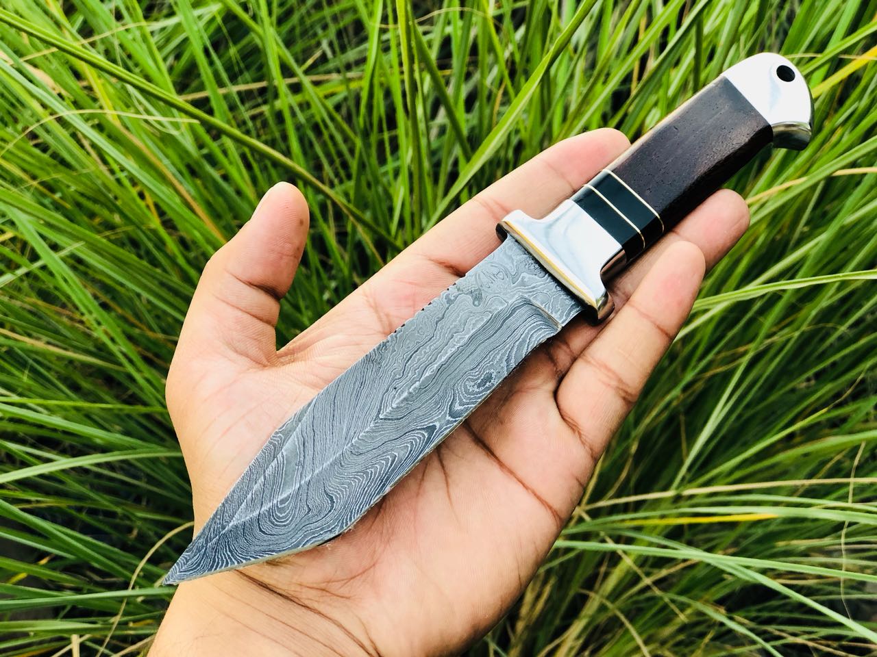 Premium Custom Tanto Hunting Knife with Damascus Blade

