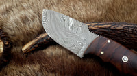 Damascus Steel Skinning Knife With Rose Wood Handle