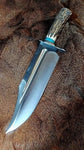 Custom Handmade 1095 Forged Steel Bowie Knife with Antler Horn Handle and Exotic Wood Inlay