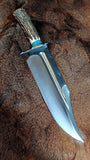 High-Carbon Steel Bowie Knife with Unique Antler Horn Handle and Steel Guard