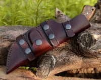 Damascus Steel Handmade Tom Brown Best Tracker Knife with Antler Horn, Rosewood and Brass Spacer Handle - 10 Inch Overall Length, Horizontal Leather Sheath - KBS Knives Store