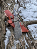 Damascus Steel Handmade Tom Brown Tracker Knife with Color Bone and Damascus Bolster Handle - 12 Inches Overall Length - Leather Sheath Included (For Sale by KBS Knives Store)