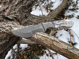 Damascus Steel Handmade Tom Brown Tracker Knife with Color Bone and Damascus Bolster Handle - 12 Inches Overall Length - Leather Sheath Included (For Sale by KBS Knives Store)