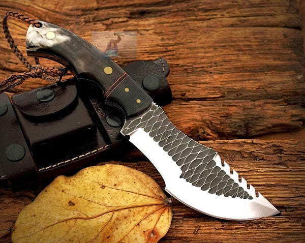 D2 Forged Tool Steel Handmade Tom Brown Tracker Knife with Buffalo Horn and Canvas Handle - 10 Inches Overall Length - Leather Sheath Included - For Hunting, Camping, and Outdoor Activities - Available for Sale at KBS Knives Store