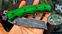 5-inch Damascus Steel Tracker Folding Knife with Tanto Blade and Leather Case