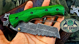5-inch Damascus Steel Tracker Folding Knife with Tanto Blade and Leather Case