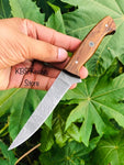 Damascus Steel Handmade Everyday Use Fillet-Boning Knife with Rosewood Handle, 8.5-Inch Overall Length and Leather Sheath