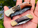 Pair Of Damascus Blade Edc Folding Knives