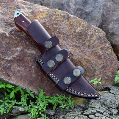 Damascus Skinning Knife With Rose Wood Handle