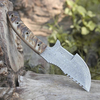 Custom Handmade Raindrop Damascus Tracker Knife with Sheep Horn Handle by KBS Knives Store