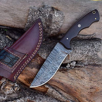 Damascus Hunting Knife With Rose Wood Handle