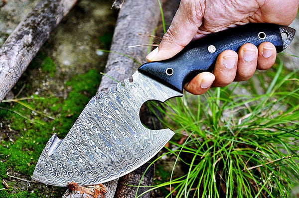 Damascus Steel Gut Hook Skinning Knife