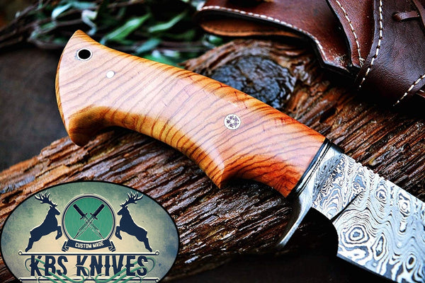 Olive Wood Handle Damascus Hunting Knife – KBS Knives Store