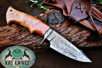 Olive Wood Handle Damascus Hunting Knife
