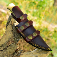 Damascus Skinning Knife With Bone-Rose Wood Handle