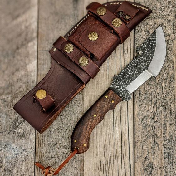 Handcrafted 1095 Hammer Forged Steel Gut Hook Tracker Knife with Rosewood Handle - 10 Inches Overall Length