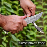Custom Handmade Damascus Steel Hunting Skinning Knife