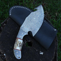 Full Tang Custom Handmade Raindrop Damascus Steel Guthook Skinner knife