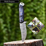 Custom Handmade Damascus Steel Hunting Skinning Knife