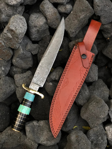 Handmade Bowie Knife with Unique Turquoise and Epoxy Resin Handle