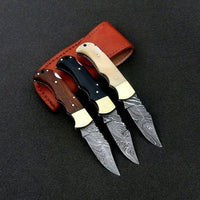 LOT OF 3 DAMASCUS FOLDING KNIVES