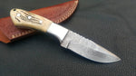 Deer skinning knife with full tang Damascus steel blade and antler horn handle.
