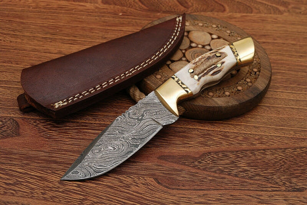 Natural Sambar Stag Horn-Brass Hunting Skinning Knife