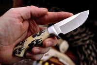 Custom handmade VG10 tool steel hunting knife with scrimshaw bone handle
