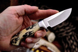 Custom handmade VG10 tool steel hunting knife with scrimshaw bone handle
