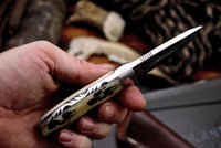 Wolf paw tracks scrimshaw bone handle fixed blade hunting knife

