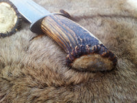 Custom Damascus Steel Bowie Knife with Blood Groove and Stag Horn Handle