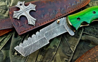 Custom Damascus Steel Folding Tracker Knife with Exotic Wood Handle and Pocket Clip