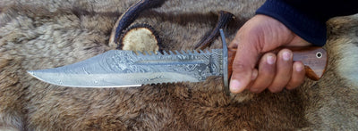 Custom Damascus Steel Ranger Survival Bowie Knife with Rosewood Handle