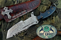 Custom Damascus Steel Tanto Tracker Knife with Buffalo Horn Handle by KBS Knives