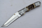 Custom Handcrafted D2 Steel Tanto Blade Folding Pocket Knife with Sheep Horn Handle
