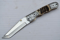 Custom Handcrafted D2 Steel Tanto Blade Folding Pocket Knife with Sheep Horn Handle
