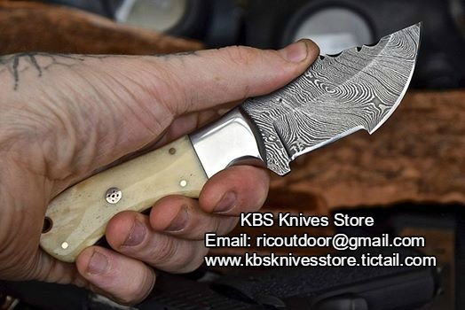 Custom Handcrafted Damascus Steel EDC Tracker Knife with Bone Handle and Steel Bolster