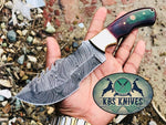 Custom Handcrafted Damascus Steel Tom Brown Tracker Knife with Multi-Colored Canvas Micarta Handle and Brass Bolster