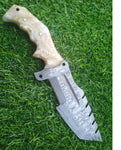 Custom Handcrafted Damascus Top Tanto Tactical Tracker Knife with Pearl Epoxy Resin Handle and Horizontal Leather Sheath