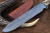 Custom Handcrafted Pig Sticker Bowie Knife with Sheep Horn Handle and Brass Pipe Holes